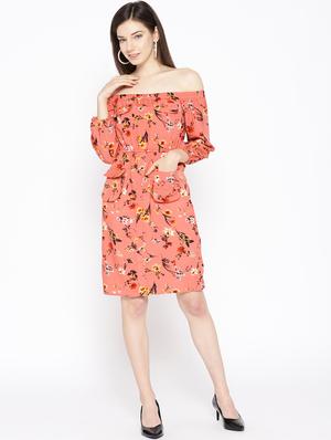 tie back floral off shoulder dress - 16663625 - Standard Image - 4