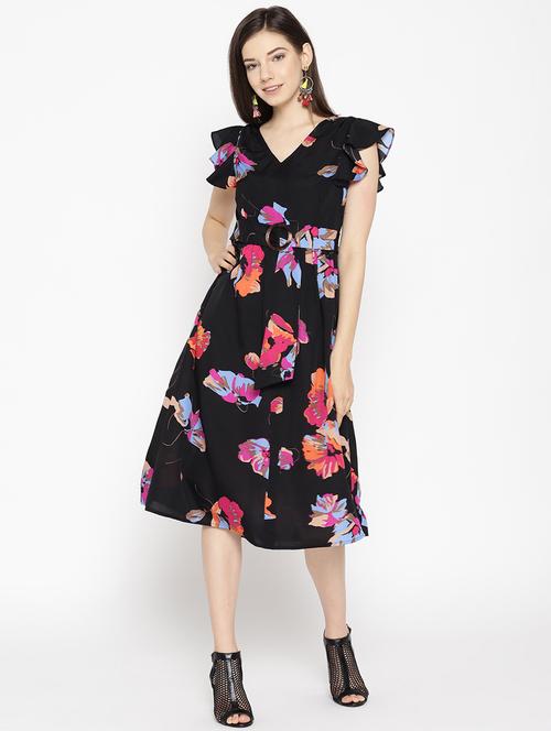 buckle detail floral fit & flare dress - 16663635 - Standard Image - 1