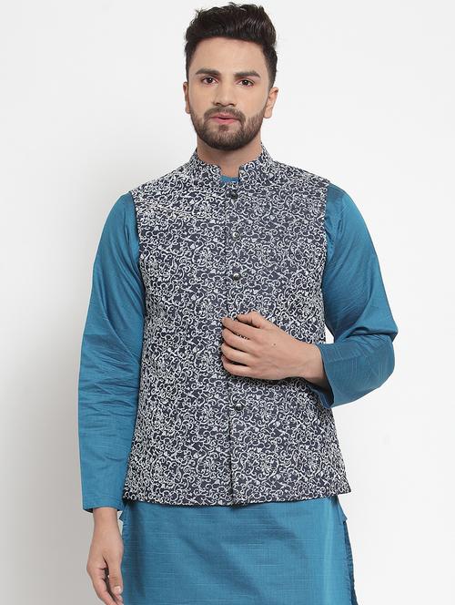 black printed nehru jacket - 16665947 - Standard Image - 1