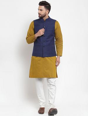 blue solid nehru jacket - 16665949 - Standard Image - 4