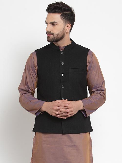 black self design nehru jacket - 16665955 - Standard Image - 1