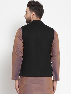 black self design nehru jacket - 16665955 - Standard Image - 4