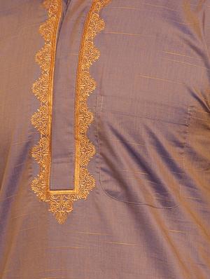 brown solid long kurta with embroidered neckline - 16665958 - Standard Image - 4