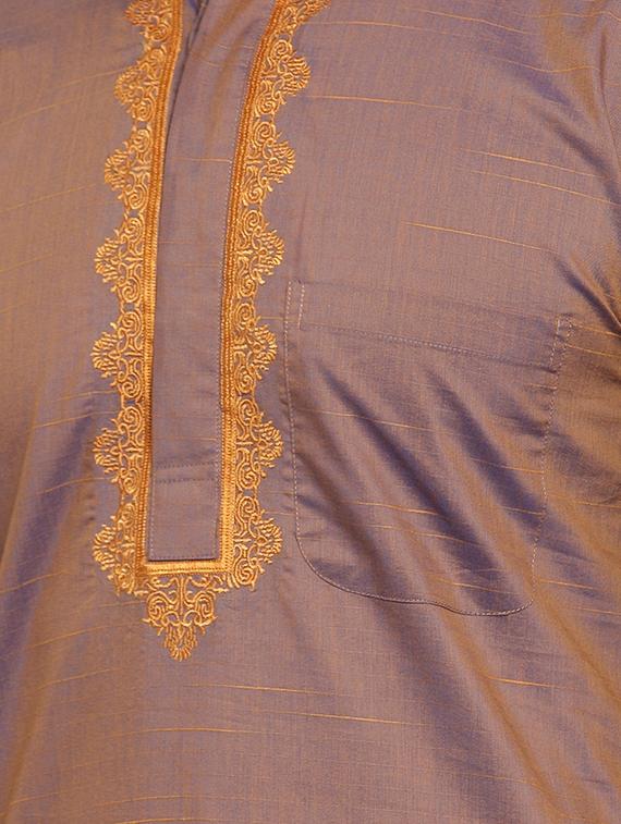 brown solid long kurta with embroidered neckline - 16665958 - Zoom Image - 4