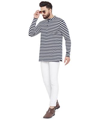navy blue striped short kurta - 16666170 - Standard Image - 4