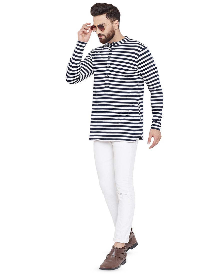 navy blue striped short kurta - 16666170 - Zoom Image - 4