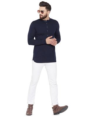navy blue solid short kurta - 16666171 - Standard Image - 4