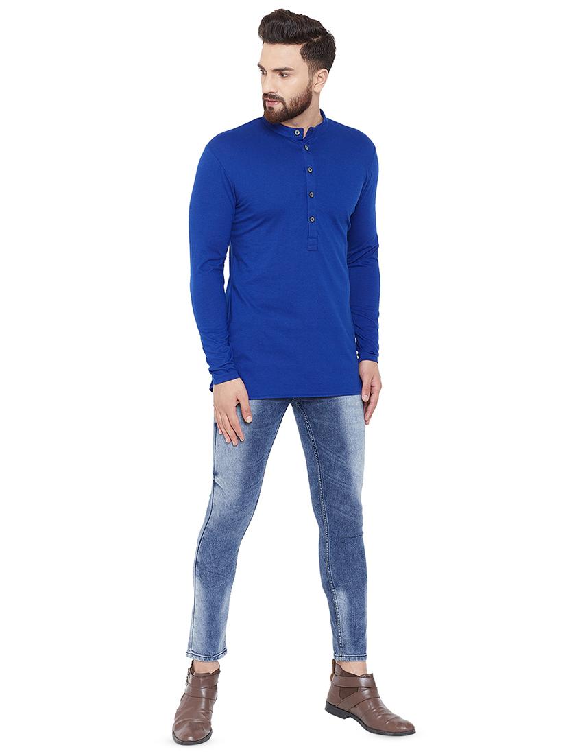 blue solid short kurta - 16666172 - Zoom Image - 4