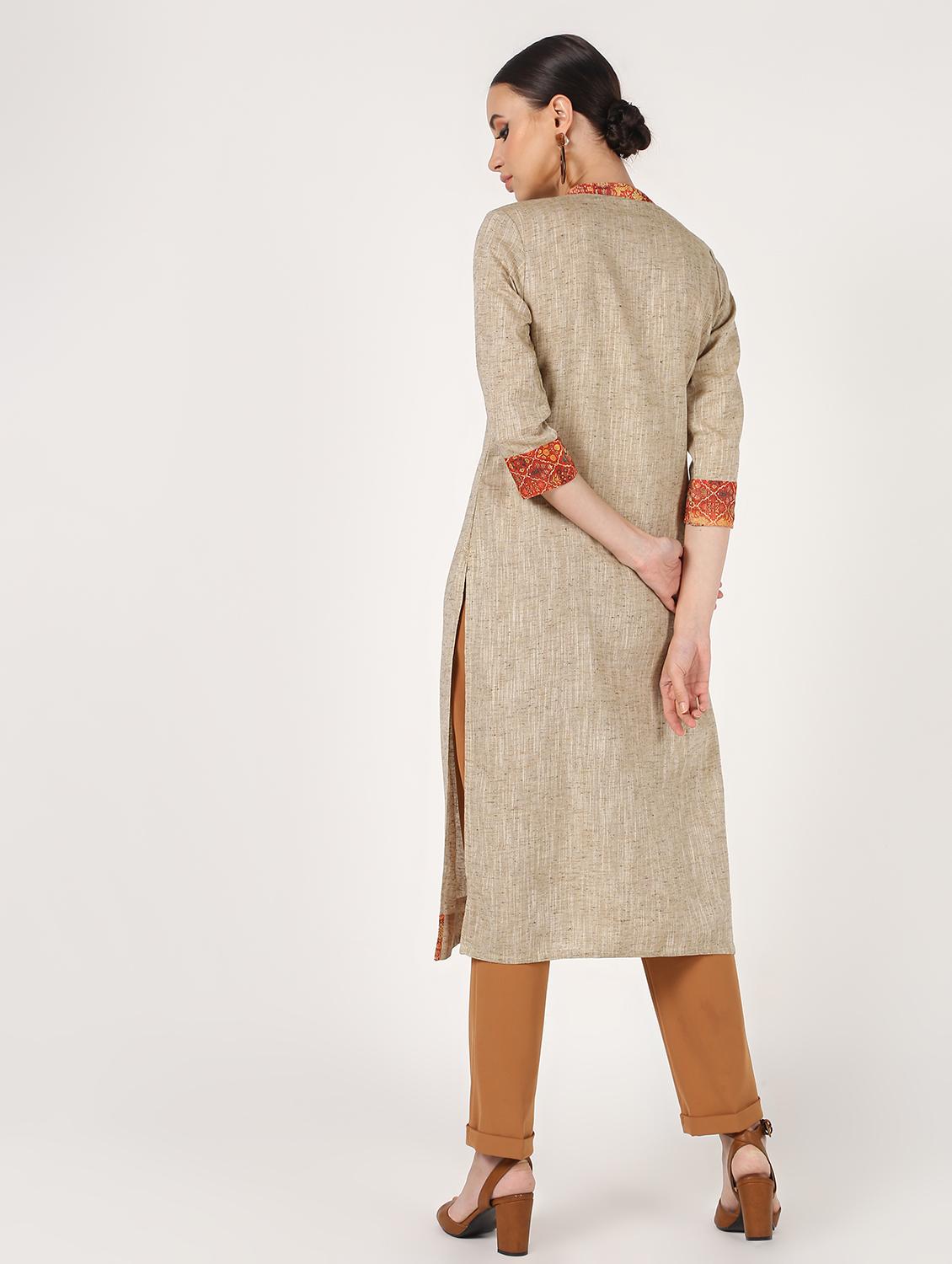 yoke embroidered straight kurta - 16667179 - Zoom Image - 4