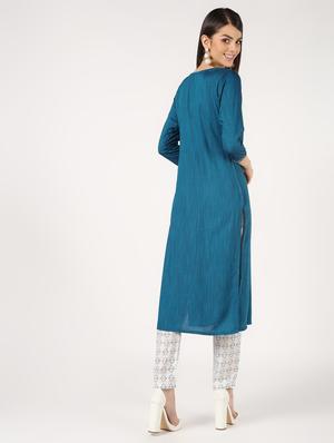 mirror work straight kurta - 16667757 - Standard Image - 4