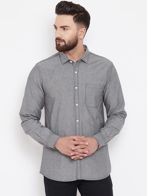grey solid casual shirt - 16667906 - Standard Image - 1