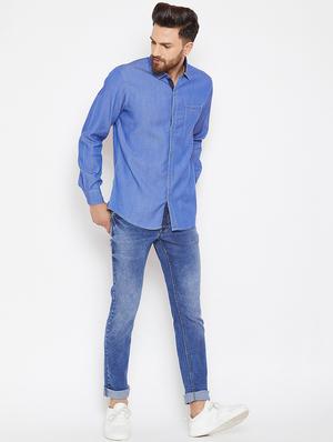 blue solid casual shirt - 16667907 - Standard Image - 4