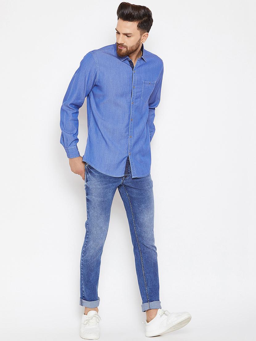 blue solid casual shirt - 16667907 - Zoom Image - 4