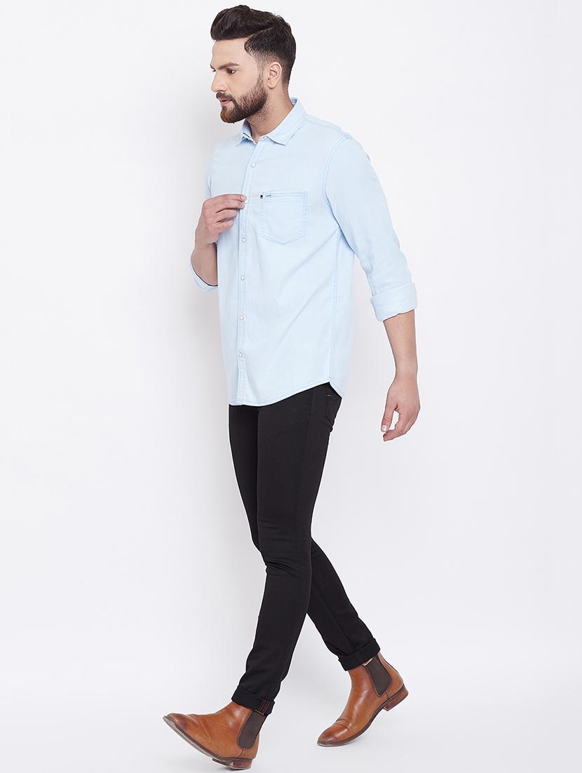 light blue solid casual shirt - 16667909 - Zoom Image - 4