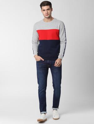 grey color block cut & sew sweatshirt - 16668958 - Standard Image - 4