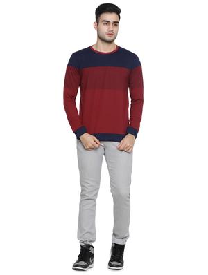 maroon color block striped t-shirt - 16671214 - Standard Image - 4