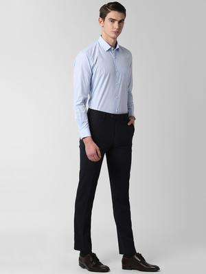 navy blue textured flat front formal trouser - 16672025 - Standard Image - 4