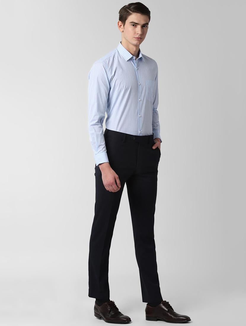 navy blue textured flat front formal trouser - 16672025 - Zoom Image - 4