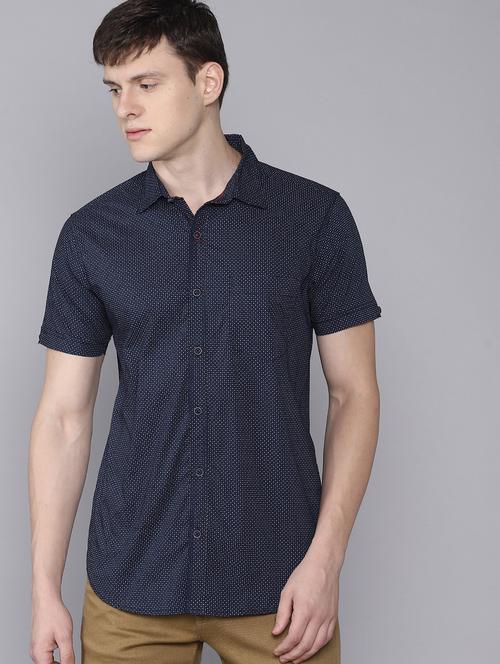 navy blue printed casual shirt - 16672655 - Standard Image - 1