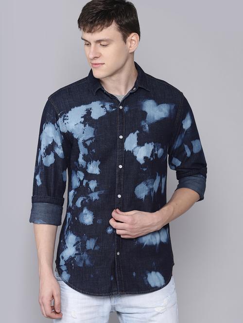 blue printed casual shirt - 16672660 - Standard Image - 1
