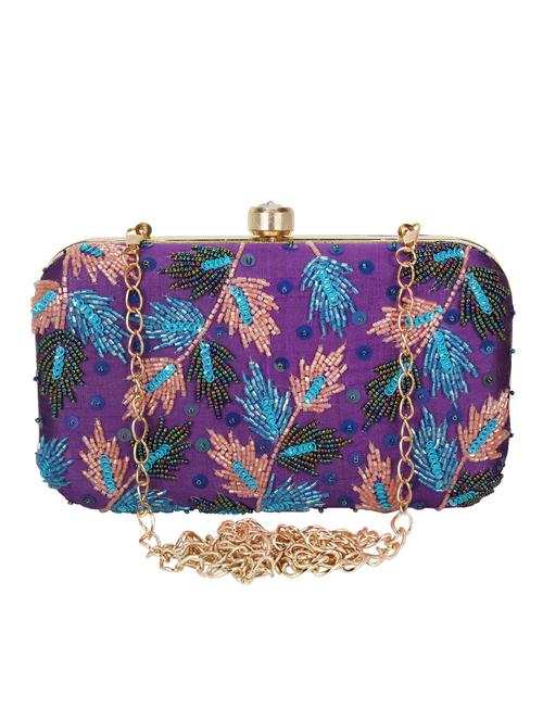 purple faux silk box clutch - 16672781 - Standard Image - 1