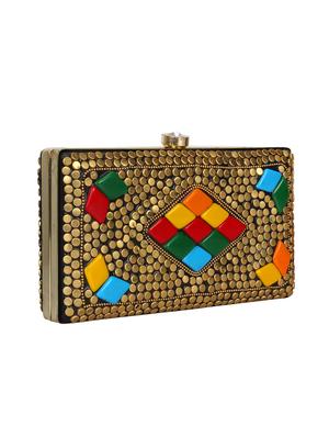 gold metal box clutch - 16672789 - Standard Image - 4