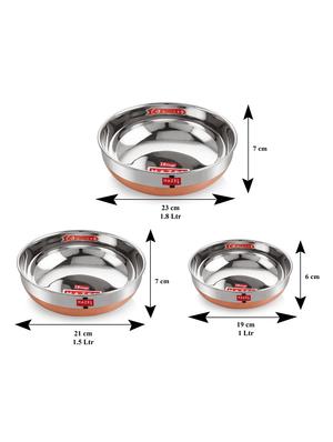 stainless steel tasra kadai with copper bottom (set of 3) - 16672826 - Standard Image - 4