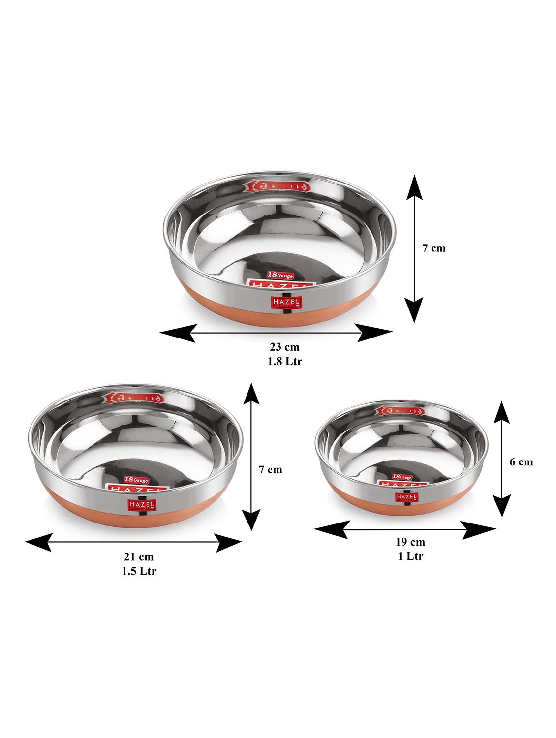 stainless steel tasra kadai with copper bottom (set of 3) - 16672826 - Zoom Image - 4
