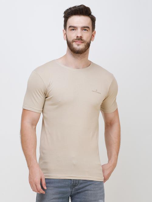 beige self design t-shirt - 16673050 - Standard Image - 1