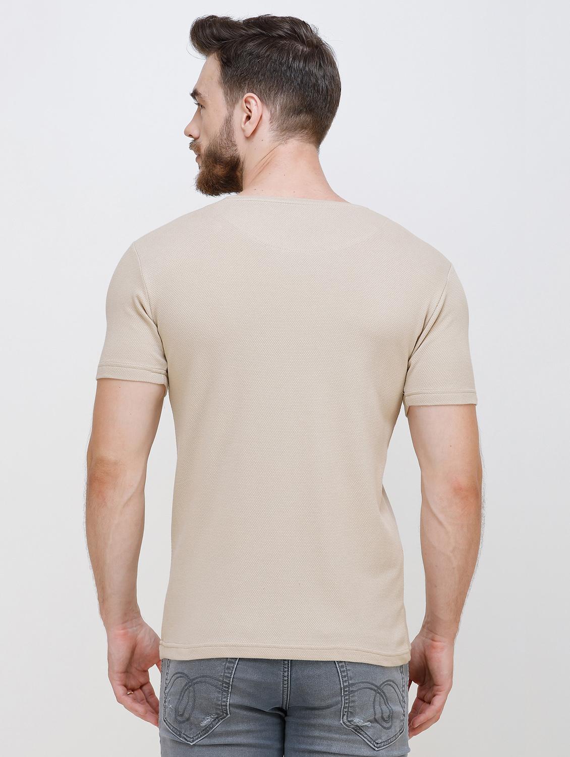 beige self design t-shirt - 16673050 - Zoom Image - 4