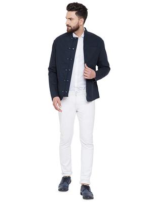 navy blue solid single breasted casual blazer - 16673705 - Standard Image - 4