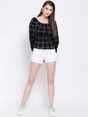 round neck smock detail checkered top - 16673807 - Standard Image - 4