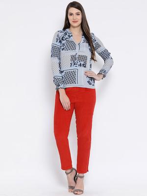 mandarin neck frill detail floral top - 16673821 - Standard Image - 4
