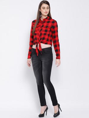 knotted hem checekered shirt - 16673837 - Standard Image - 4