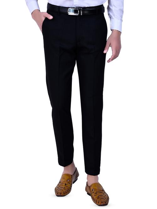 black solid flat front formal trouser - 16673847 - Standard Image - 1