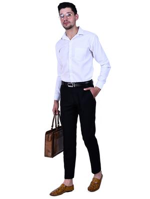 black solid flat front formal trouser - 16673847 - Standard Image - 4
