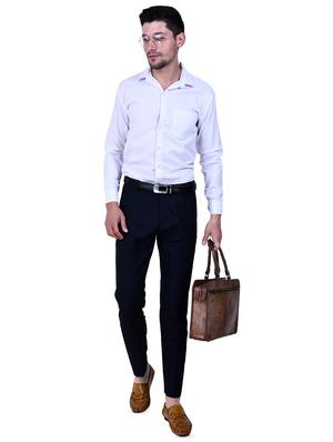 dark blue solid flat front formal trouser - 16673848 - Standard Image - 4