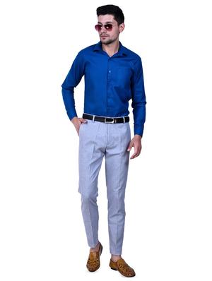 light blue solid pleated front formal trouser - 16673851 - Standard Image - 4