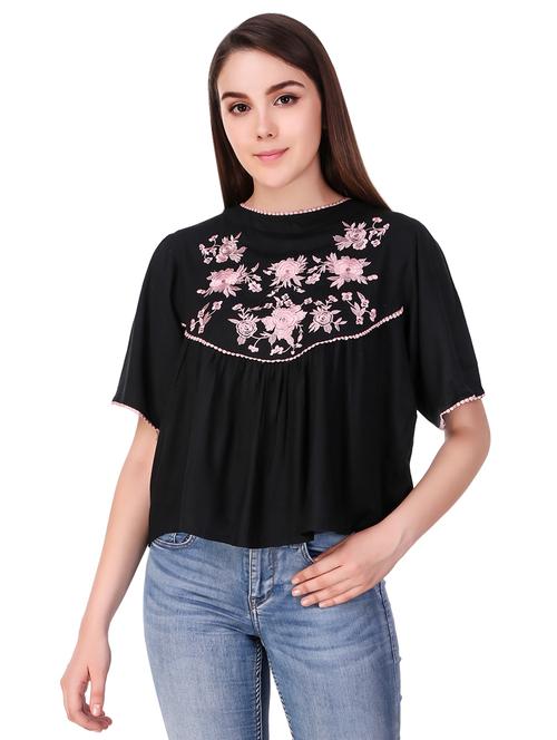 mock neck embroidered top - 16674087 - Very Small Image - 1