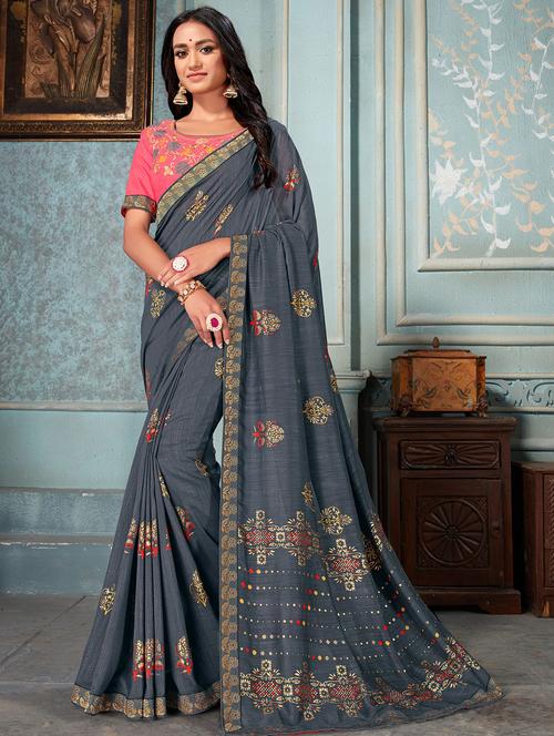 floral printed saree with blouse - 16674171 - Standard Image - 1