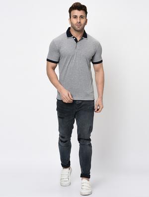 grey solid polo t-shirt - 16674823 - Standard Image - 4