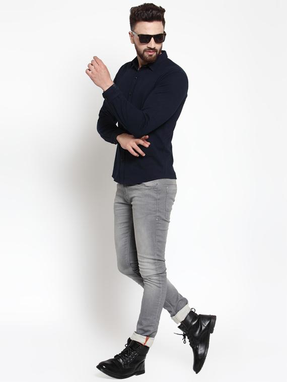 navy blue solid casual shirt - 16674968 - Zoom Image - 4