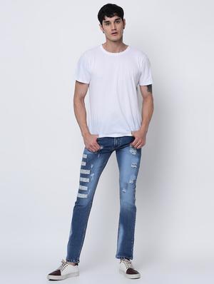 blue heavy washed printed jeans - 16675284 - Standard Image - 4