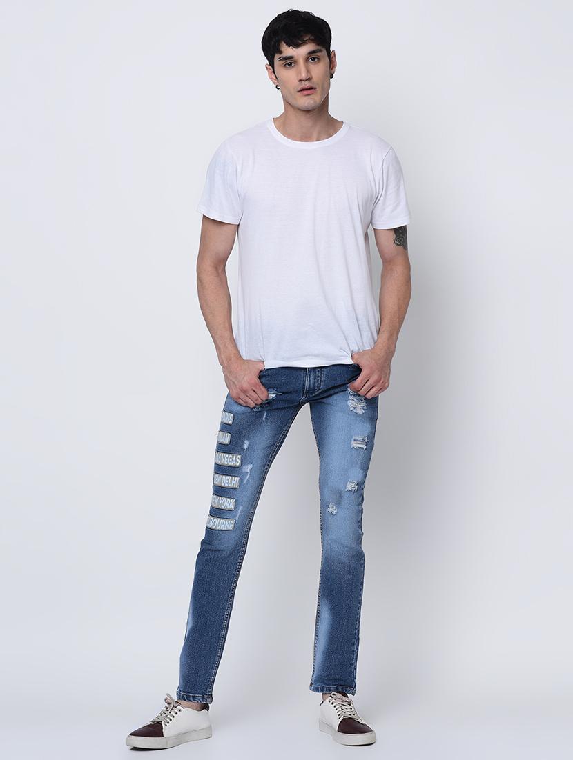 blue heavy washed printed jeans - 16675284 - Zoom Image - 4