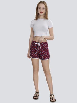 drawstring contrast hem floral short - 16675482 - Standard Image - 4