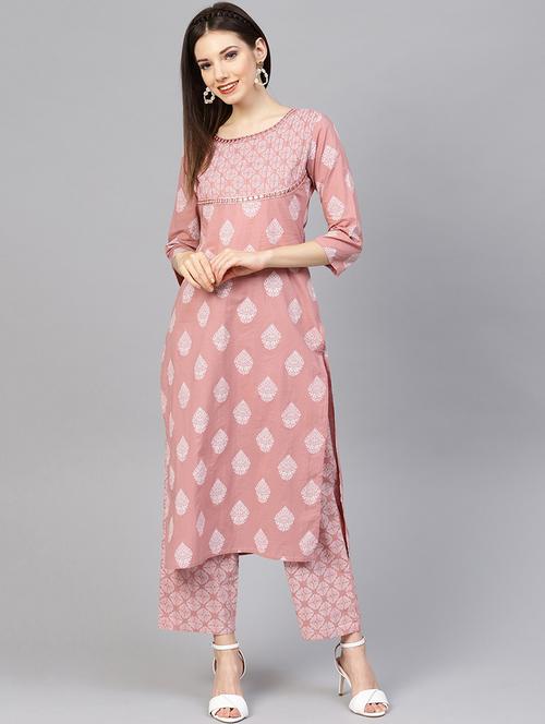 embroidered kurta with stripes palazzo set - 16675812 - Very Small Image - 1