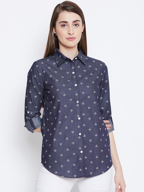 roll up sleeved curved hem shirt - 16676076 - Standard Image - 1