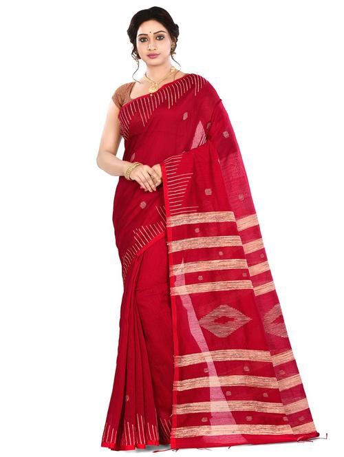 geometric printed tant saree with blouse - 16676112 - Standard Image - 1