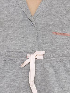 contrast detail shirt with pajama nightwear set - 16676356 - Standard Image - 4
