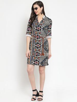 mandarin neck lace detail belted dress - 16677100 - Standard Image - 4